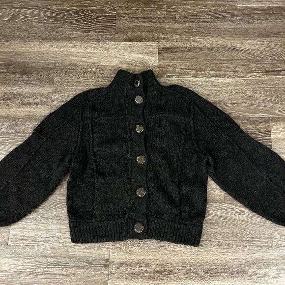 Tory Burch Jillian Wool Chunky Sweater Cardigan Charcoal Gray Sz XS Button Front - Picture 4 of 16